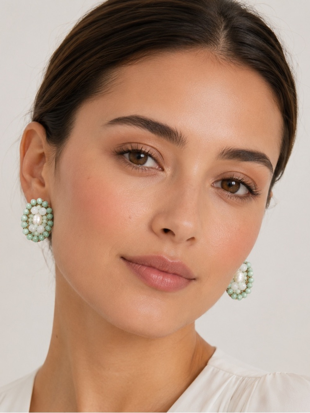 Mint Green Pearl Beaded Statement Earringsjy